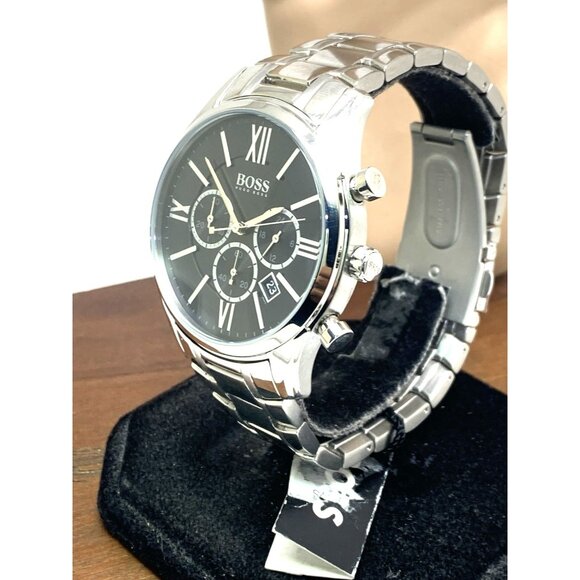 Hugo Boss Men's Watch 1513196 Quartz Chronograph Black Gray Dial Silver 43mm - Picture 2 of 13